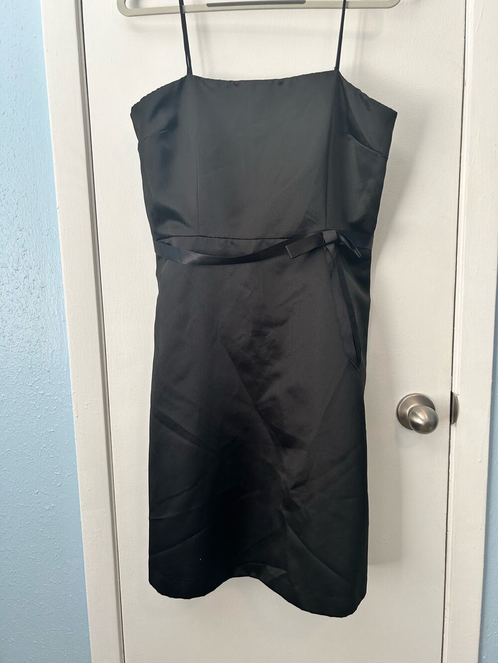 Eliza J Cocktail Dress Size Small Black Satin Strappy Bow Whimsygoth Prom Club